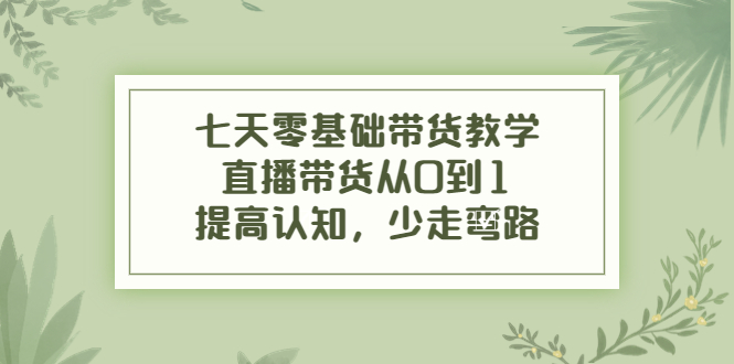 七天零基础带货教学，直播带货从0到1，提高认知，少走弯路_七九老刘教程资源分享