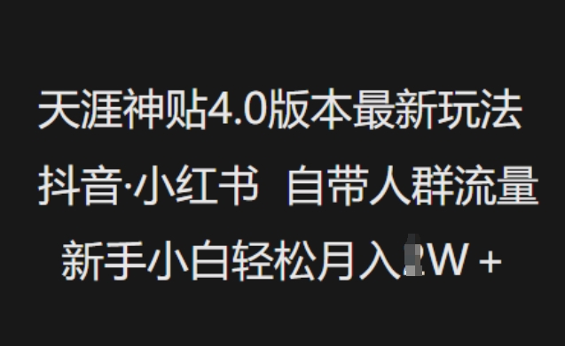 天涯神贴4.0版本最新玩法，抖音·小红书自带人群流量，新手小白轻松月入过W_七九老刘教程资源分享