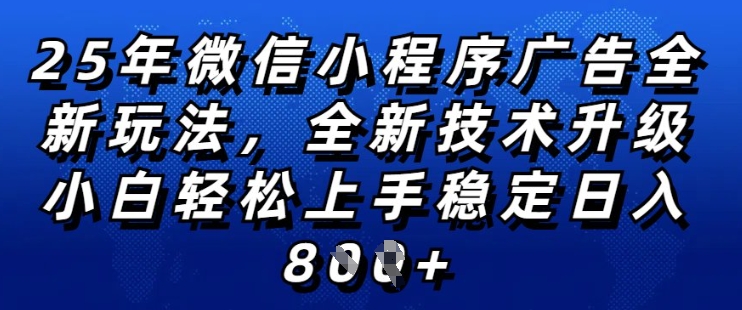 2025年微信小程序全新玩法纯小白易上手，稳定日入多张，技术全新升级，全网首发【揭秘】_七九老刘教程资源分享